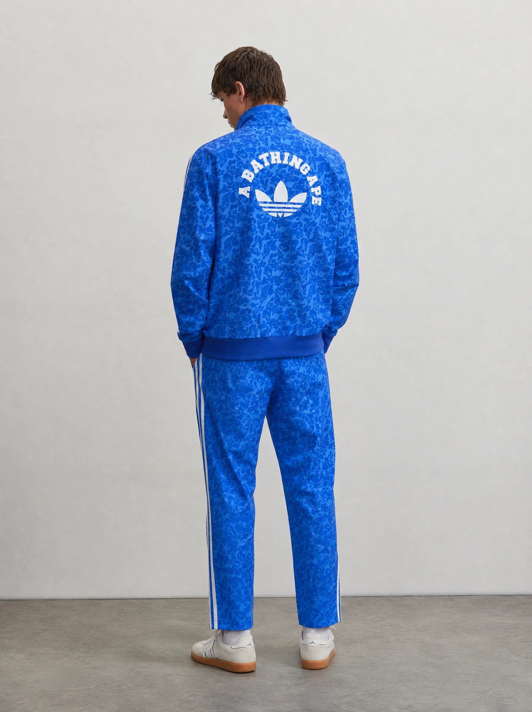Adidas Kamuflaj Desenli Fermuarlı Eşofman Takımı Beyaz Mavi