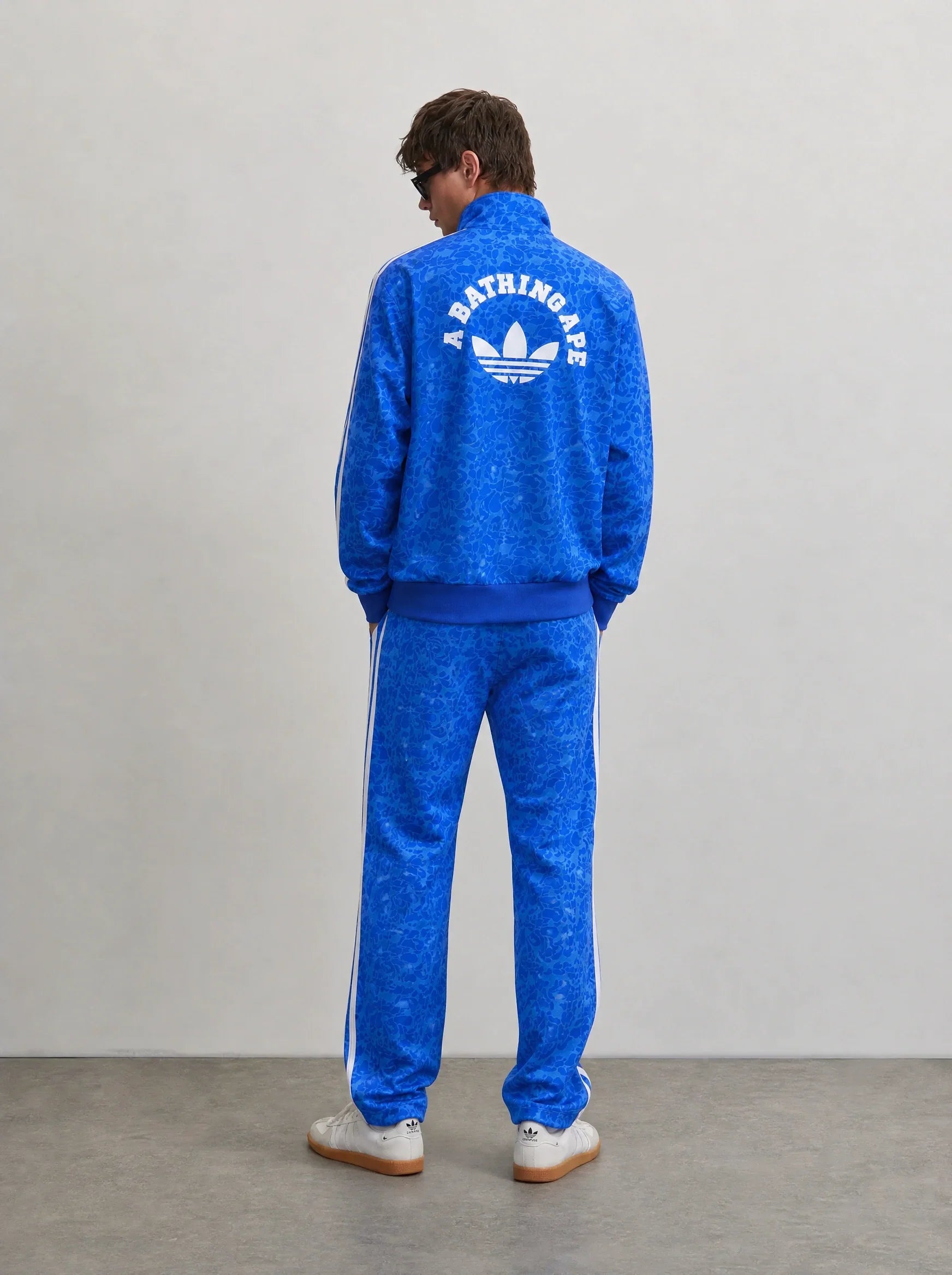 Adidas Kamuflaj Desenli Fermuarlı Eşofman Takımı Beyaz Mavi